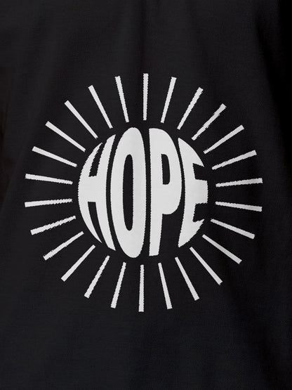Close up of 'Hope' design on Men's Dark Grey Polo T-shirt, highlighting intricate details and vibrant print.