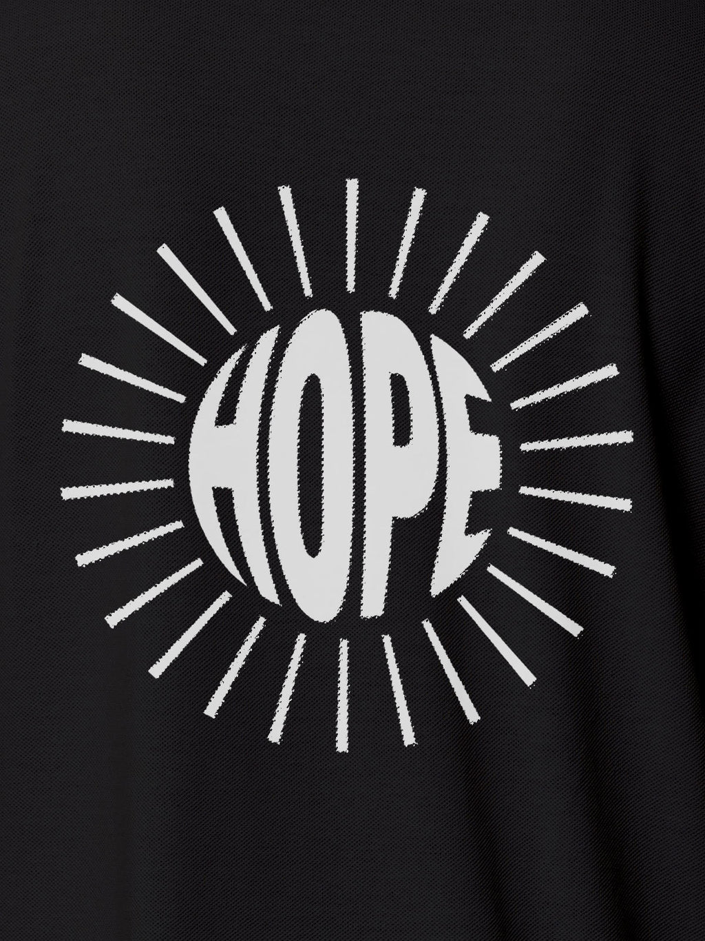 Close up of 'Hope' design on Women's Dark Grey Polo T-shirt, highlighting intricate details and vibrant print.