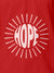 Close up of 'Hope' design on Men's Red Polo T-shirt, highlighting intricate details and vibrant print.
