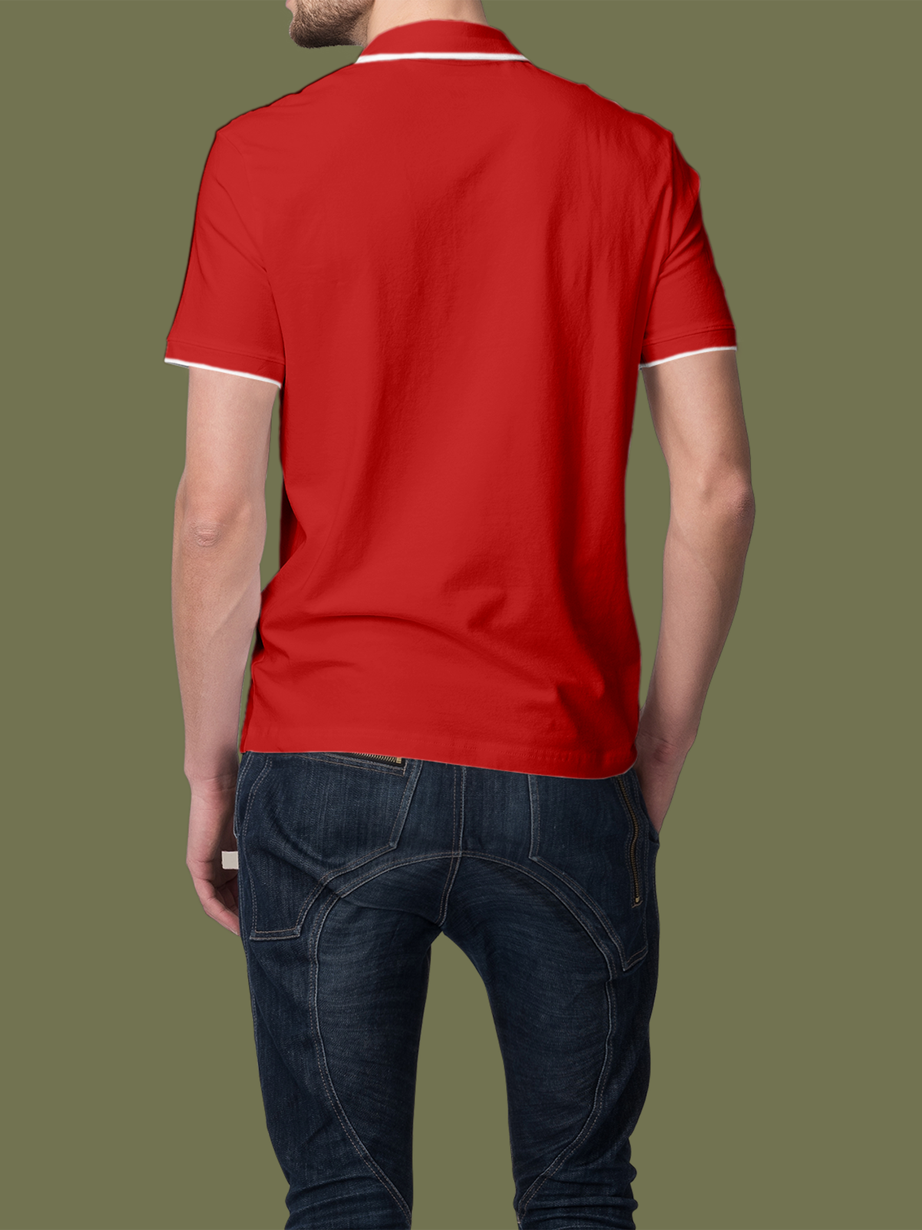 Back view of Fighterhero Men's Red Polo T-shirt, highlighting the modern look and clean finish