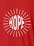 Close up of 'Hope' design on Women's Red Polo T-shirt, highlighting intricate details and vibrant print.