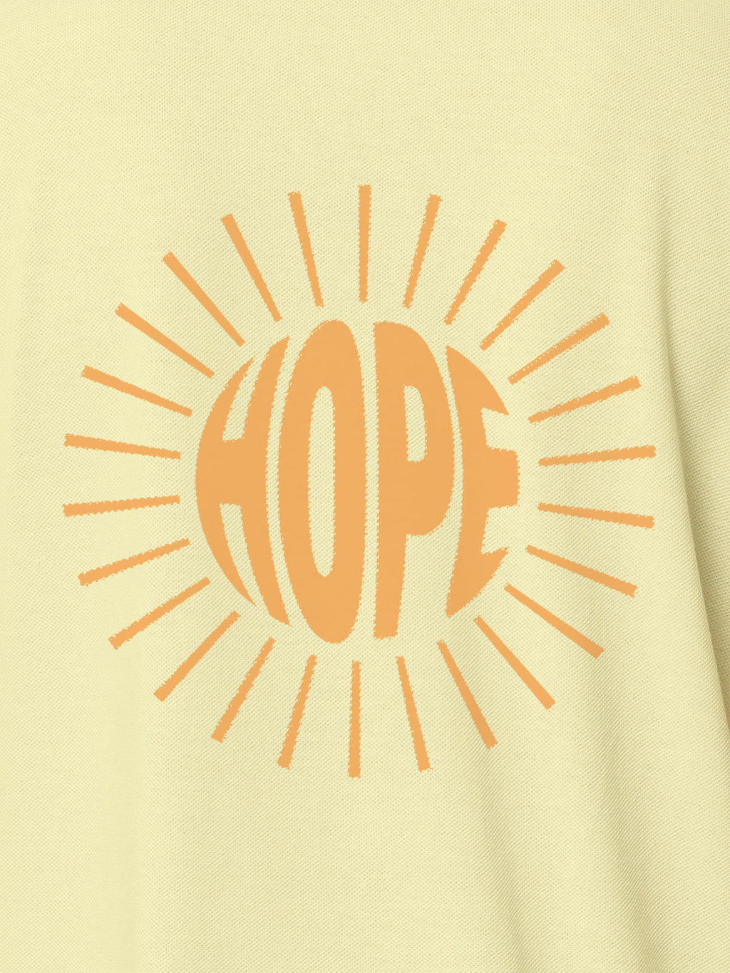 Close up of 'Hope' design on Women's Yellow Polo T-shirt, highlighting intricate details and vibrant print.