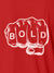 Close up of 'Bold' design on Men's Red Polo T-shirt, highlighting intricate details and vibrant print.