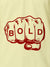Close up of 'Bold' design on Women's Yellow Polo T-shirt, highlighting intricate details and vibrant print.