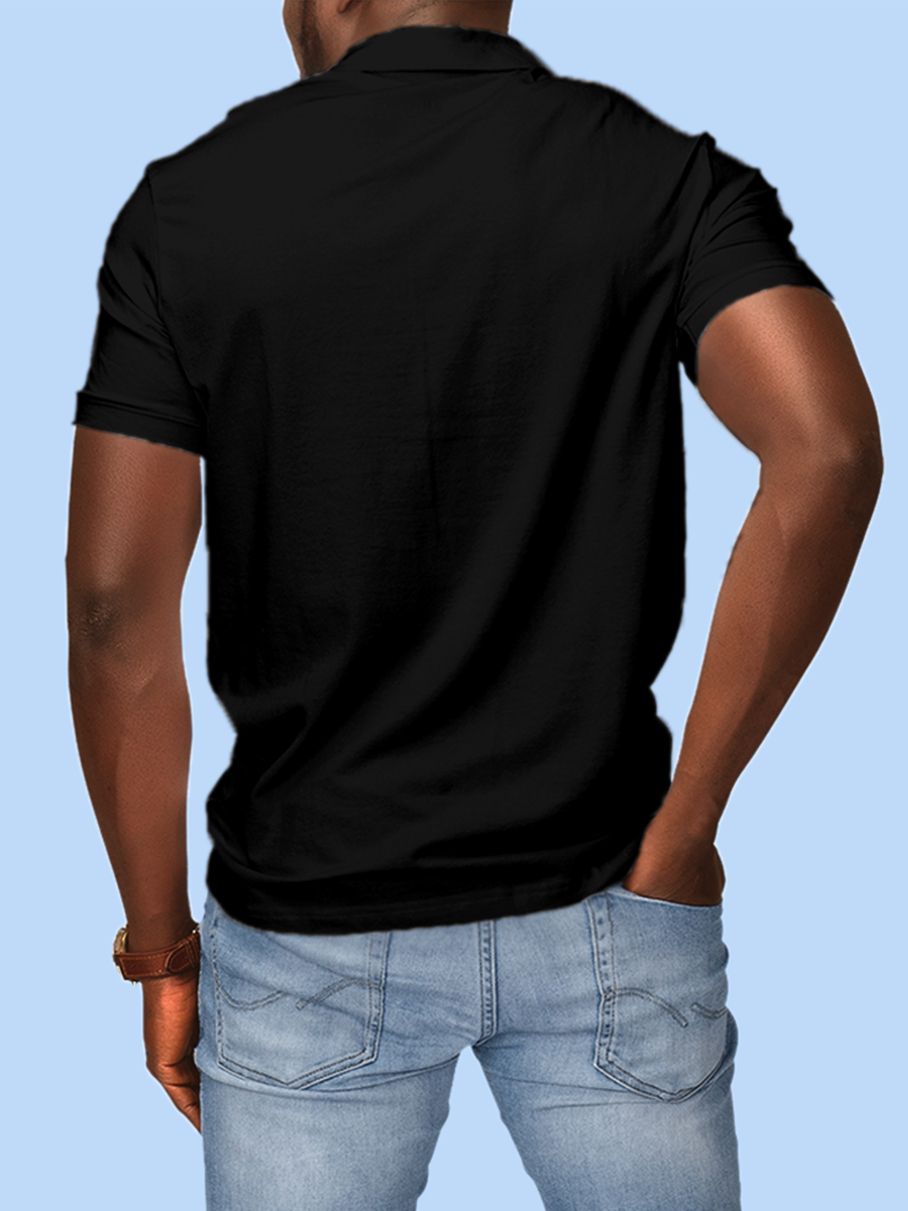 Back view of Men's Black Polo T-shirt with Find Your Mark design, highlighting the modern look and clean finish