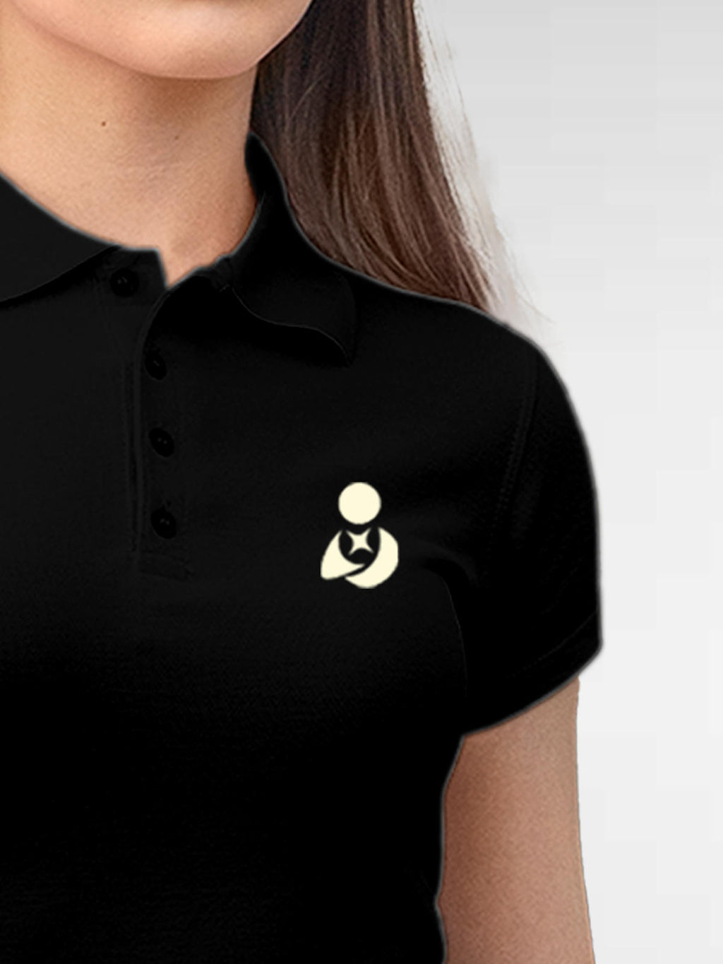 Back view of Fighterhero Women's Black Polo T-shirt, highlighting the modern look and clean finish