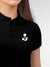 Back view of Fighterhero Women's Black Polo T-shirt, highlighting the modern look and clean finish