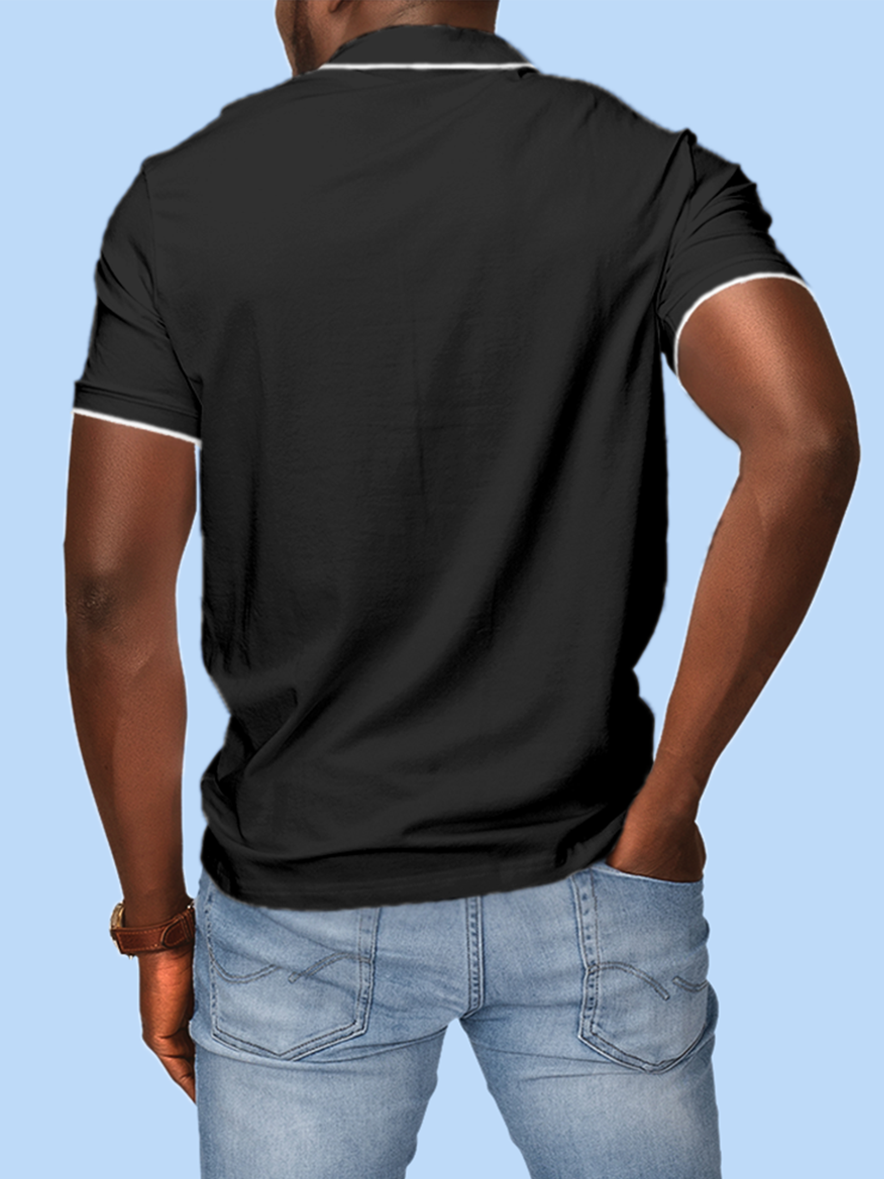 Back view of Men's Charcoal Grey Polo T-shirt with Find Your Mark design, highlighting the modern look and clean finish