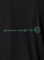 Close up of 'Find Your Mark' design on Women's Dark Grey Polo T-shirt, highlighting intricate details and vibrant print.