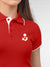 Back view of Fighterhero Women's Red Polo T-shirt, highlighting the modern look and clean finish