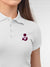 Back view of Fighterhero Women's White Polo T-shirt, highlighting the modern look and clean finish