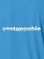 Close up of 'Unstoppable' design on Men's Blue Polo T-shirt, highlighting intricate details and vibrant print.