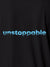 Close up of 'Unstoppable' design on Men's Dark Grey Polo T-shirt, highlighting intricate details and vibrant print.
