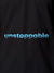 Close up of 'Unstoppable' design on Women's Dark Grey Polo T-shirt, highlighting intricate details and vibrant print.