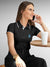 Back view of Fighterhero Women's Dark Grey Polo T-shirt, highlighting the modern look and clean finish