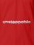 Close up of 'Unstoppable' design on Women's Red Polo T-shirt, highlighting intricate details and vibrant print.