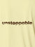 Close up of 'Unstoppable' design on Men's Yellow Polo T-shirt, highlighting intricate details and vibrant print.