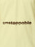 Close up of 'Unstoppable' design on Women's Yellow Polo T-shirt, highlighting intricate details and vibrant print.
