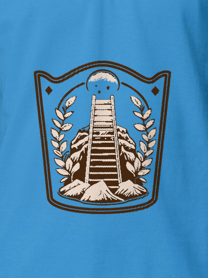 Close up of 'Ambition' design on Men's Blue Polo T-shirt, highlighting intricate details and vibrant print.