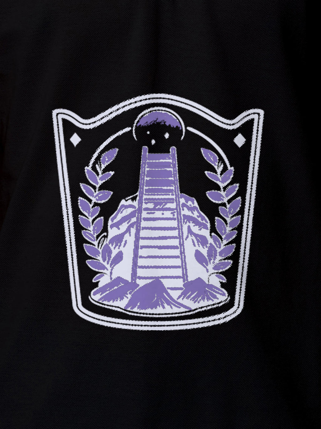 Close up of 'Ambition' design on Men's Black Polo T-shirt, highlighting intricate details and vibrant print.