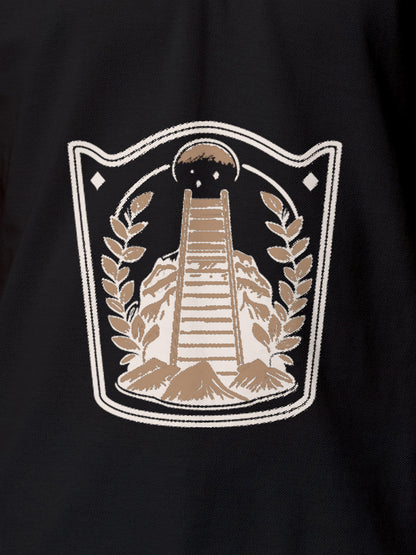 Close up of 'Ambition' design on Men's Dark Grey Polo T-shirt, highlighting intricate details and vibrant print.