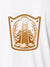 Close up of 'Ambition' design on Women's White Polo T-shirt, highlighting intricate details and vibrant print.