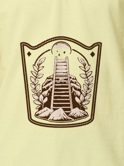 Close up of 'Ambition' design on Men's Yellow Polo T-shirt, highlighting intricate details and vibrant print.