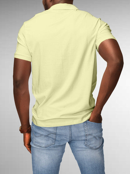 Back view of Fighterhero Men's Yellow Polo T-shirt, highlighting the modern look and clean finish