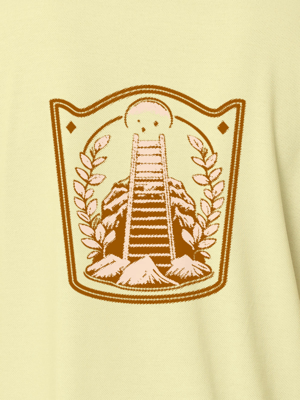 Close up of 'Ambition' design on Women's Yellow Polo T-shirt, highlighting intricate details and vibrant print.