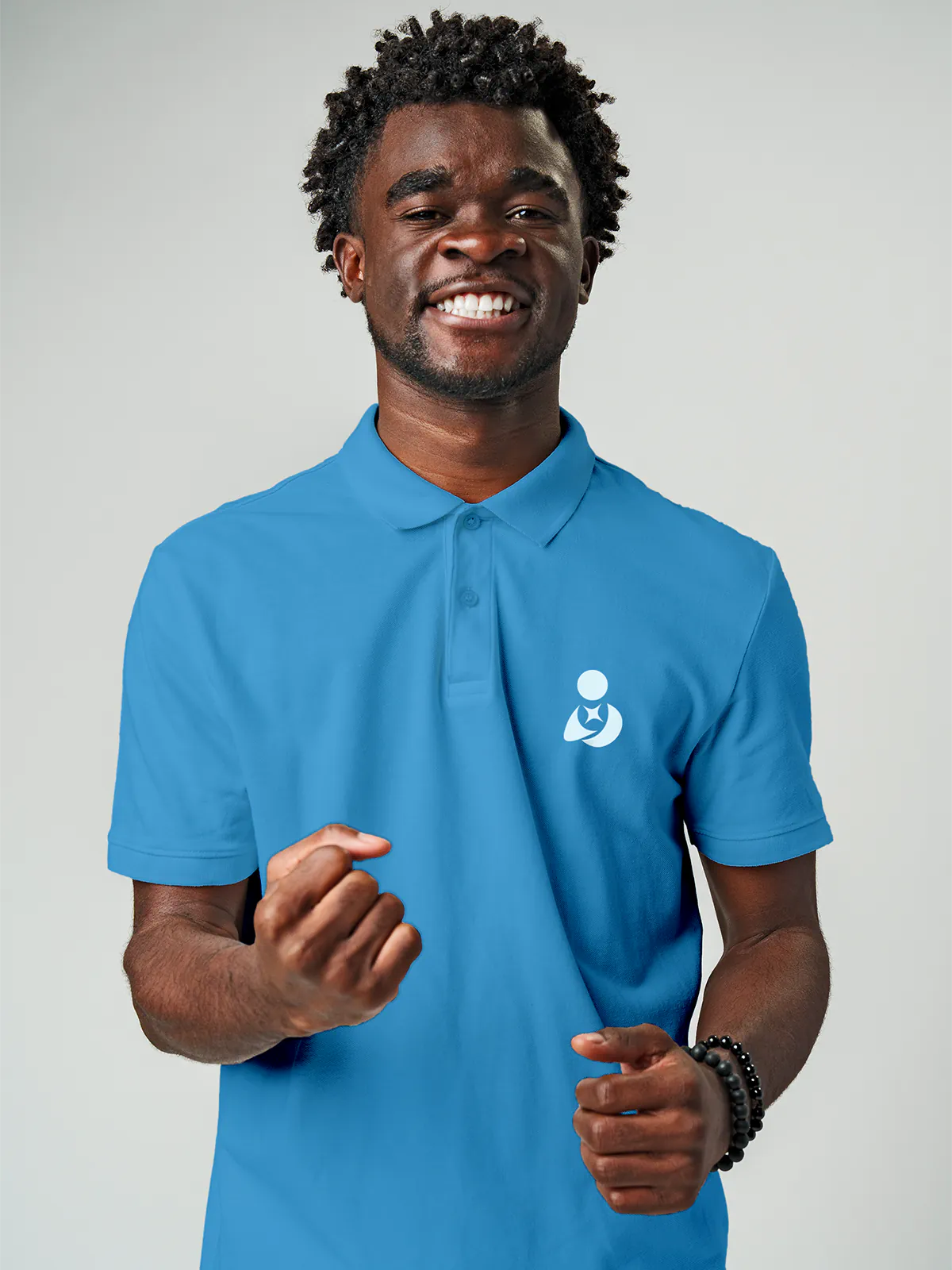 Close up of 'Free & Boundless' design on Men's Blue Collar T-shirt, highlighting intricate details and vibrant print.