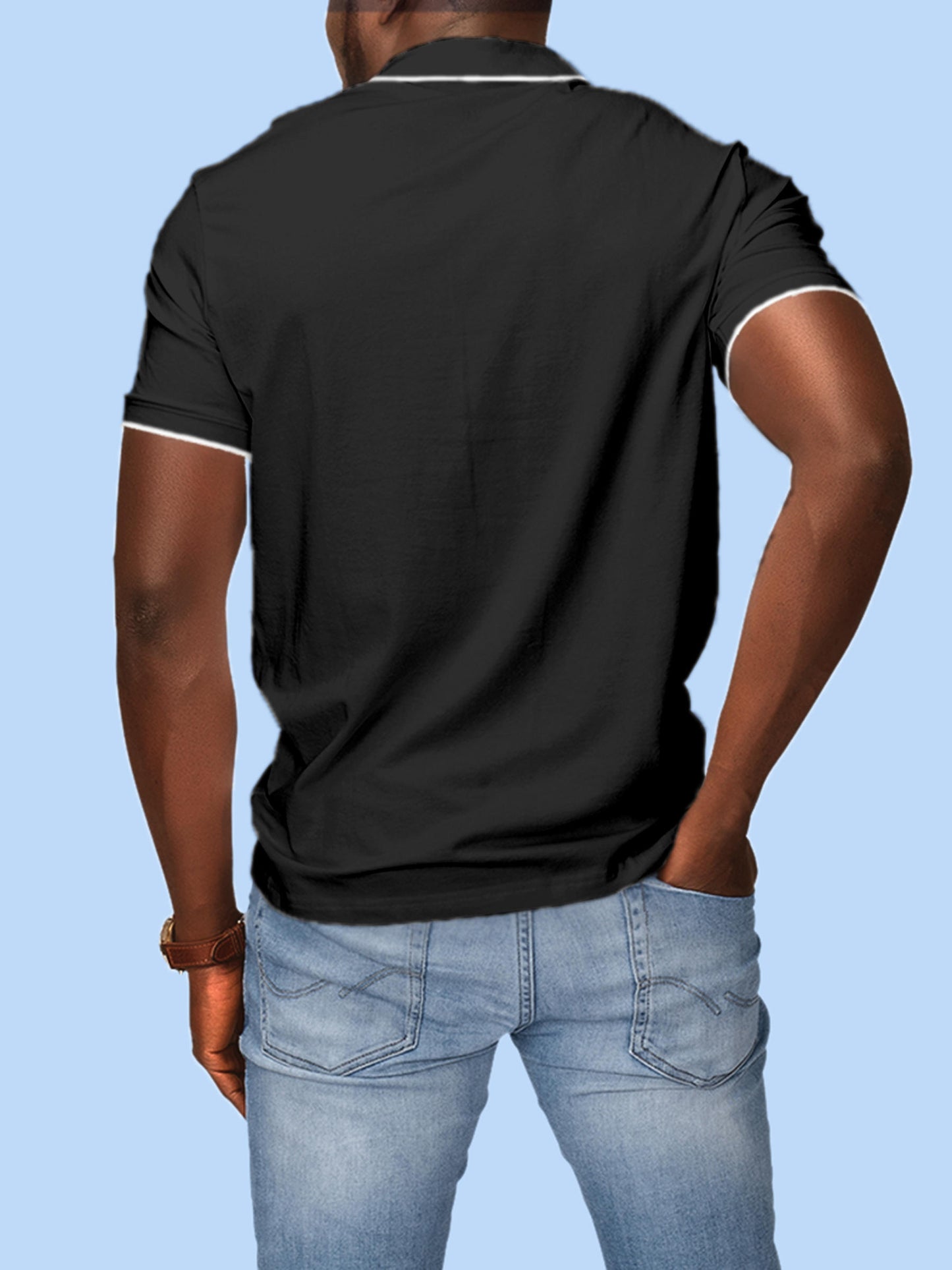 Back view of Fighterhero Men's Dark Grey Polo T-shirt, highlighting the modern look and clean finish