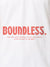 Close up of 'Free & Boundless' design on Men's White Polo T-shirt, highlighting intricate details and vibrant print.