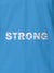 Close up of 'Strong' design on Women's Blue Polo T-shirt, highlighting intricate details and vibrant print.