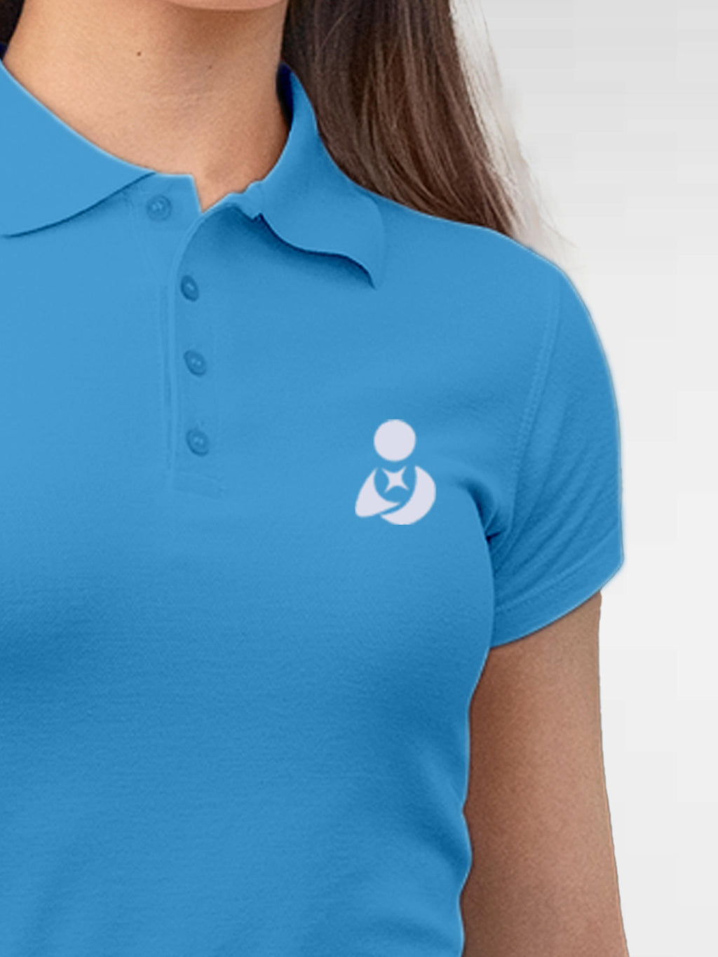 Back view of Fighterhero Women's Blue Polo T-shirt, highlighting the modern look and clean finish