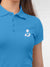 Back view of Fighterhero Women's Blue Polo T-shirt, highlighting the modern look and clean finish
