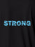 Close up of 'Strong' design on Men's Dark Grey Polo T-shirt, highlighting intricate details and vibrant print.