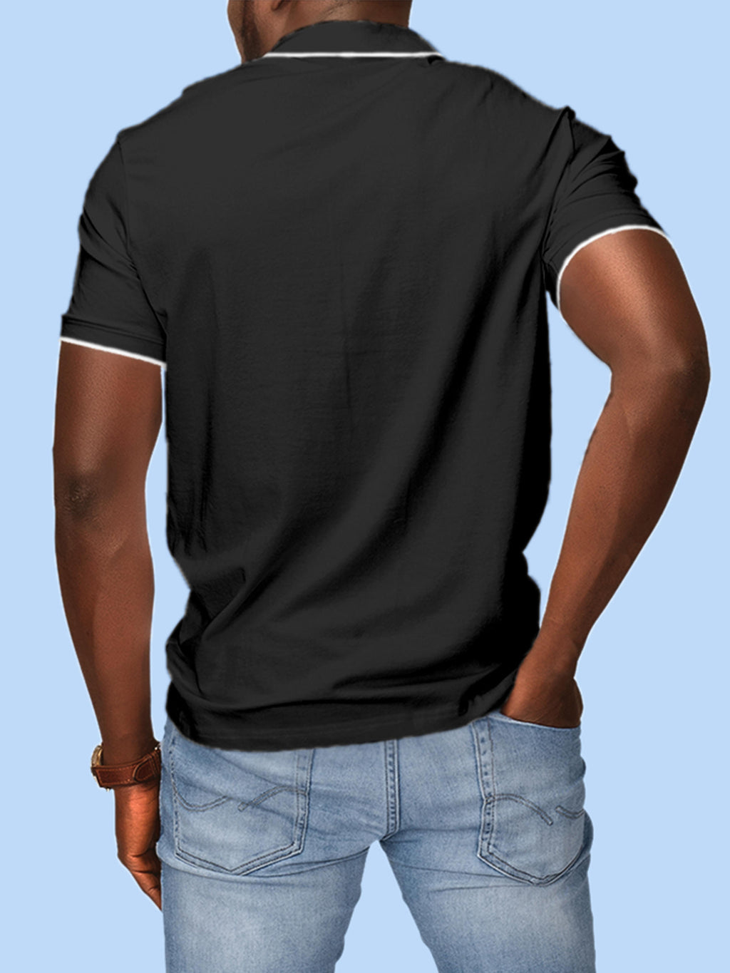 Back view of Fighterhero Men's Dark Grey Polo T-shirt, highlighting the modern look and clean finish