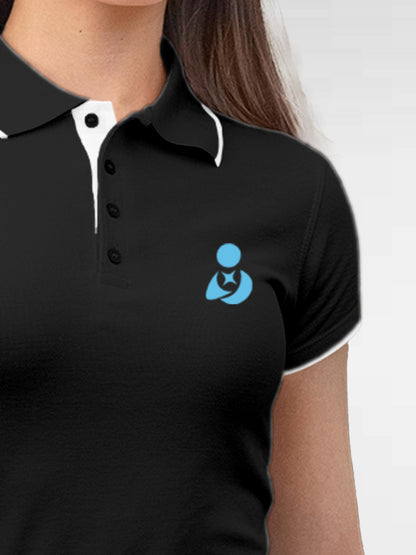 Back view of Fighterhero Women's Dark Grey Polo T-shirt, highlighting the modern look and clean finish