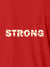 Close up of 'Strong' design on Men's Red Polo T-shirt, highlighting intricate details and vibrant print.