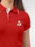 Back view of Fighterhero Women's Red Polo T-shirt, highlighting the modern look and clean finish