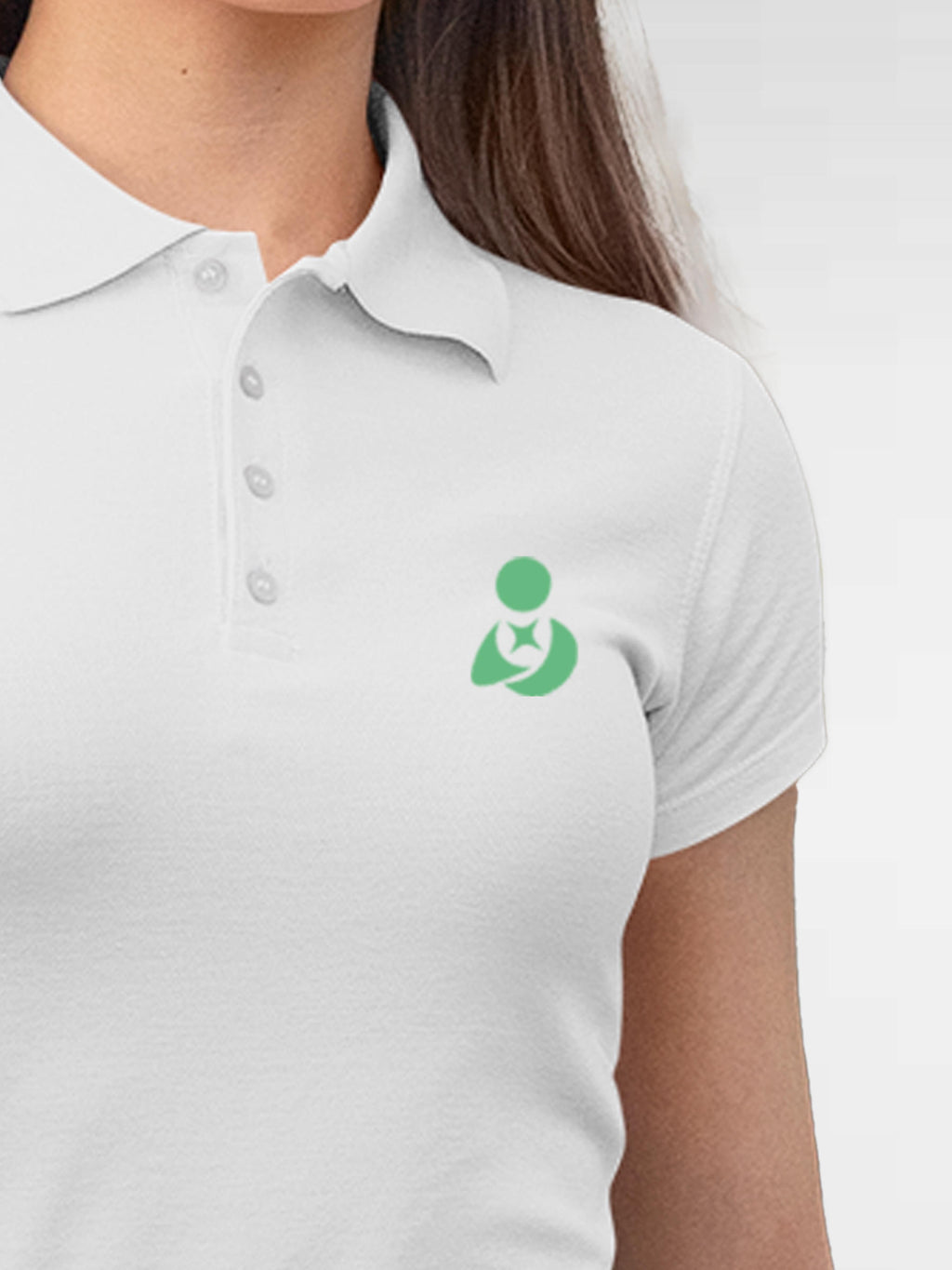 Back view of Fighterhero Women's White Polo T-shirt, highlighting the modern look and clean finish
