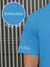 Close up of 'Boundless' print on the sleeve of Men's Blue Collar T-shirt, highlighting the vibrant print.