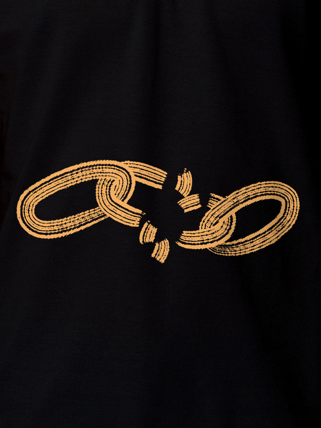 Close up of 'Boundless' design on Men's Black Polo T-shirt, highlighting intricate details and vibrant print.