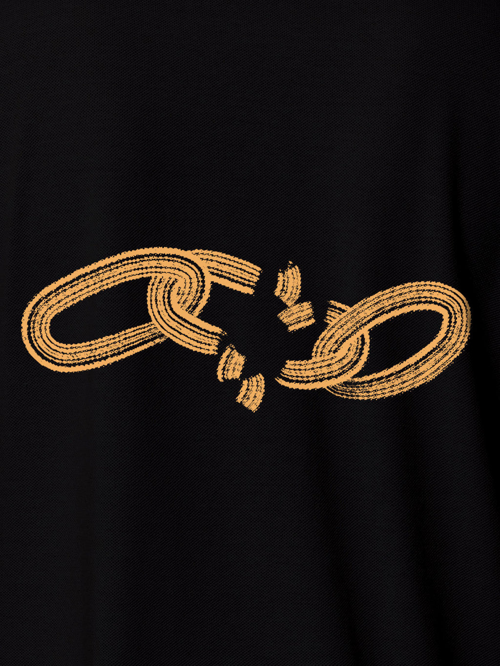 Close up of 'Boundless' design on Women's Black Polo T-shirt, highlighting intricate details and vibrant print.