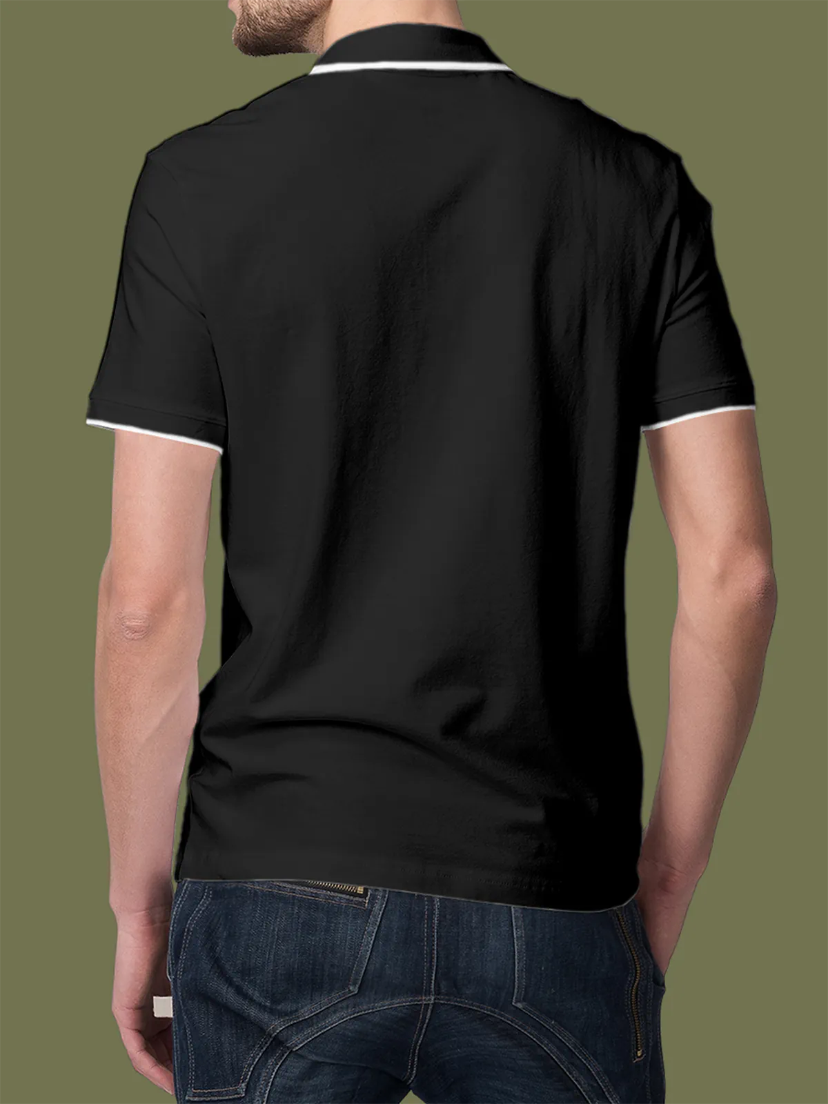 Back view of Fighterhero Men's Dark Grey Polo T-shirt, highlighting the modern look and clean finish