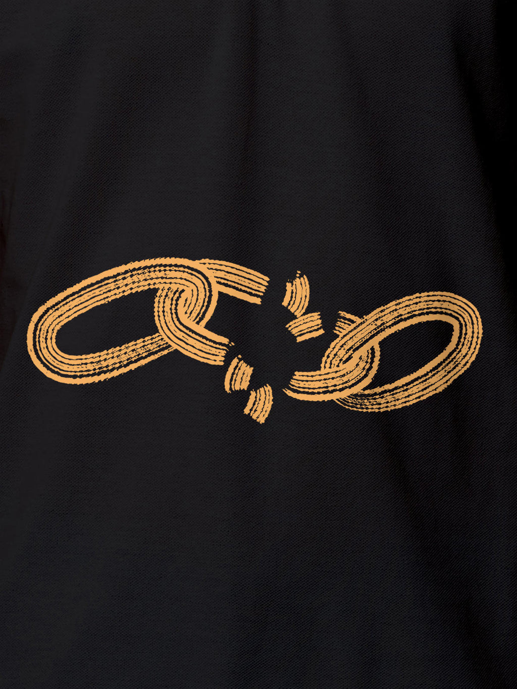 Close up of 'Boundless' design on Men's Dark Grey Polo T-shirt, highlighting intricate details and vibrant print.