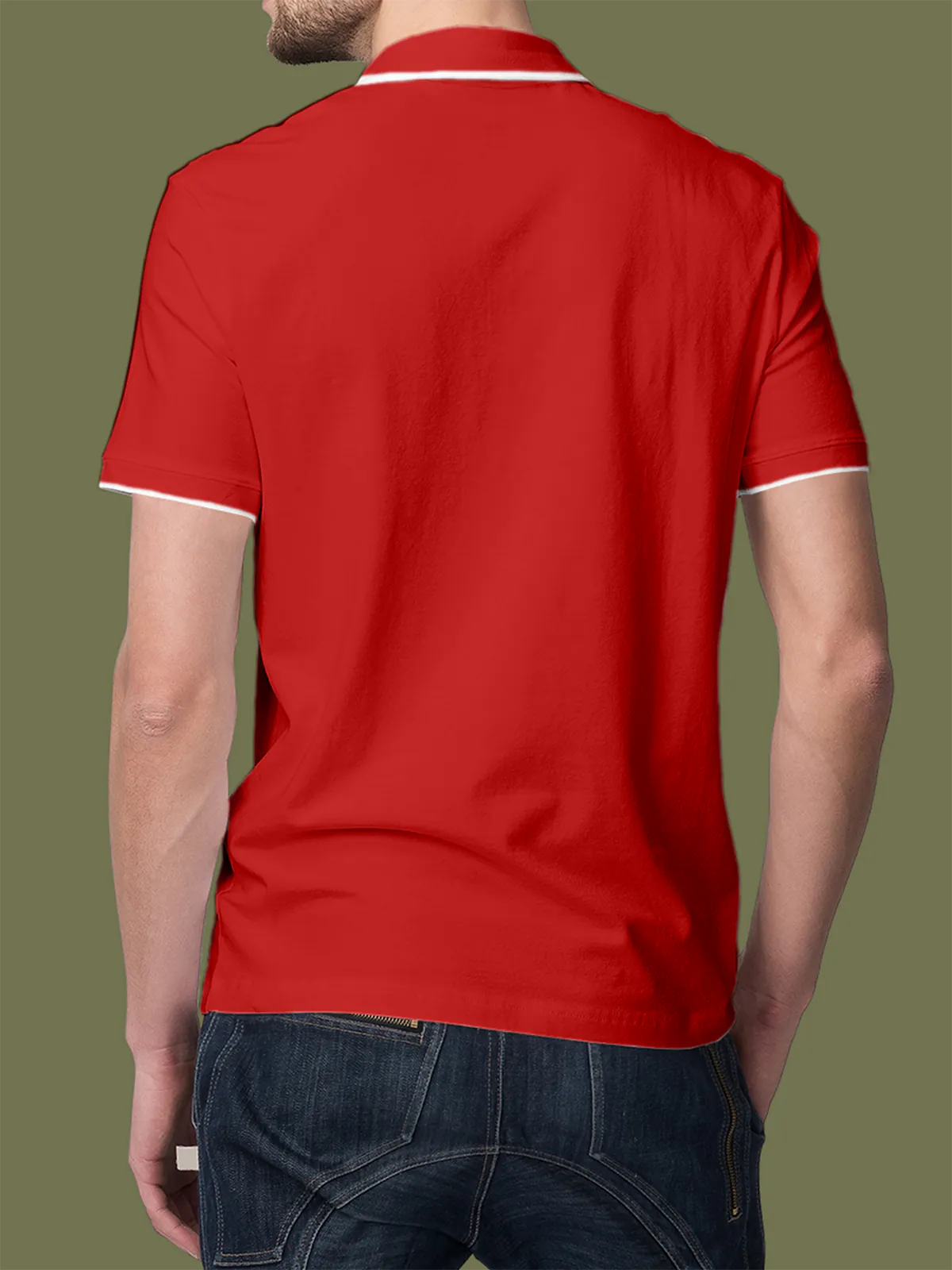 Back view of Fighterhero Men's Red Polo T-shirt, highlighting the modern look and clean finish