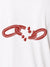 Close up of 'Boundless' design on Women's White Polo T-shirt, highlighting intricate details and vibrant print.