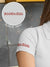 Close up of 'Boundless' print on the sleeve of Women's White Collar T-shirt, highlighting the vibrant print.
