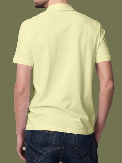 Back view of Fighterhero Men's Yellow Polo T-shirt with 'Boundless' design, highlighting the modern look and clean finish